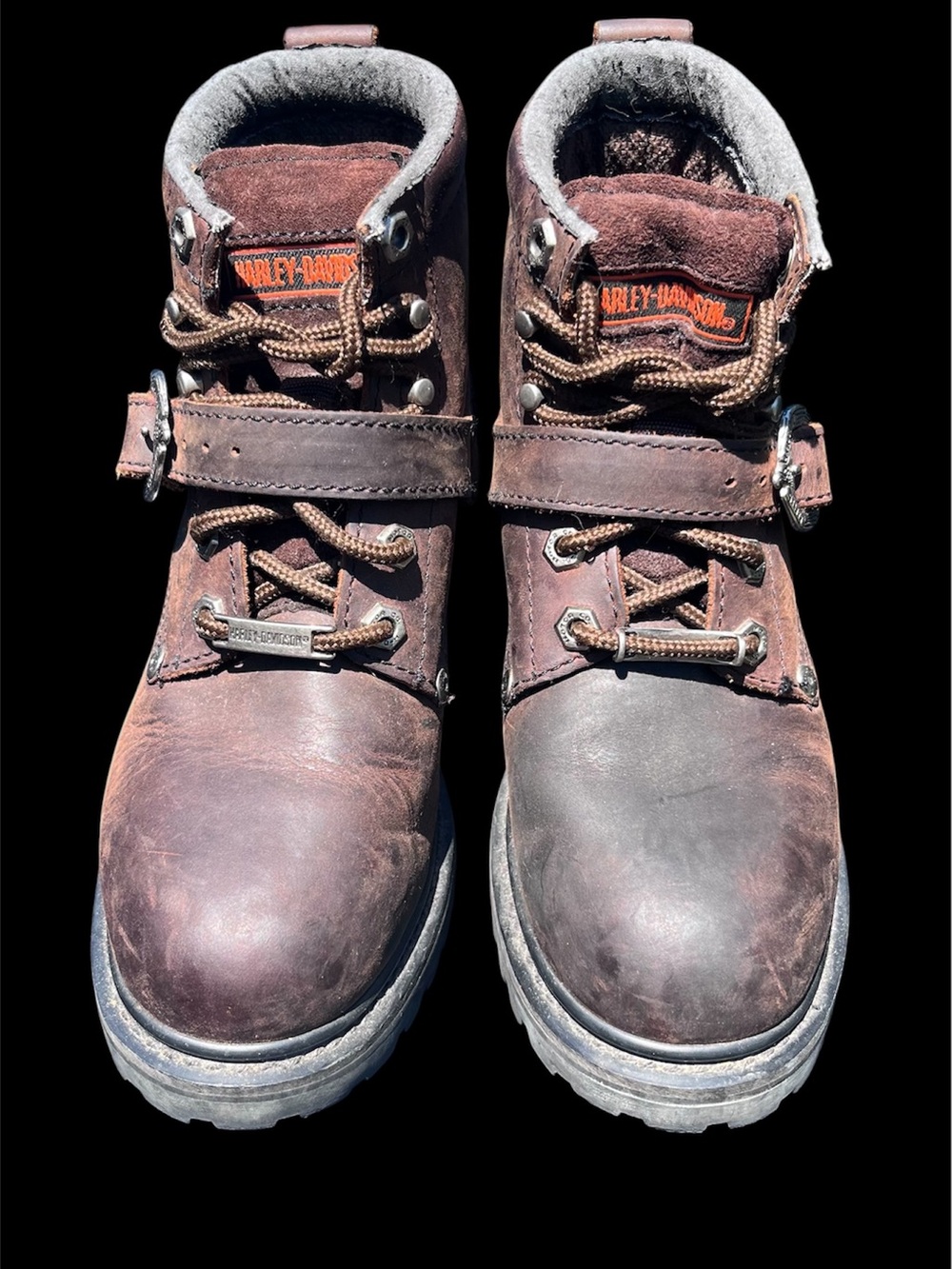 Harley-Davidson Brown Leather Ankle Boots with Buckle